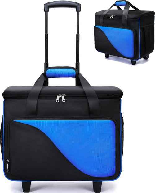 2 Ball Bowling Bag with Wheels Double Bowling Ball Bag for Bowling Equipment Accessories Blue Bowling Roller Bags for Bowling Stuff Supplies Rolling Tote with Bowling Shoe Bag Ball Stand Bowling Gifts