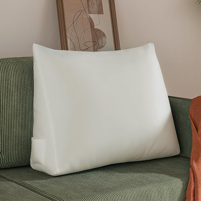 WOWMAX Back Pillow for Bed Sitting up-Bed Wedge Pillow Back Support Pillows for Bed & Sofa Couch, Velvet(100% Cotton), White