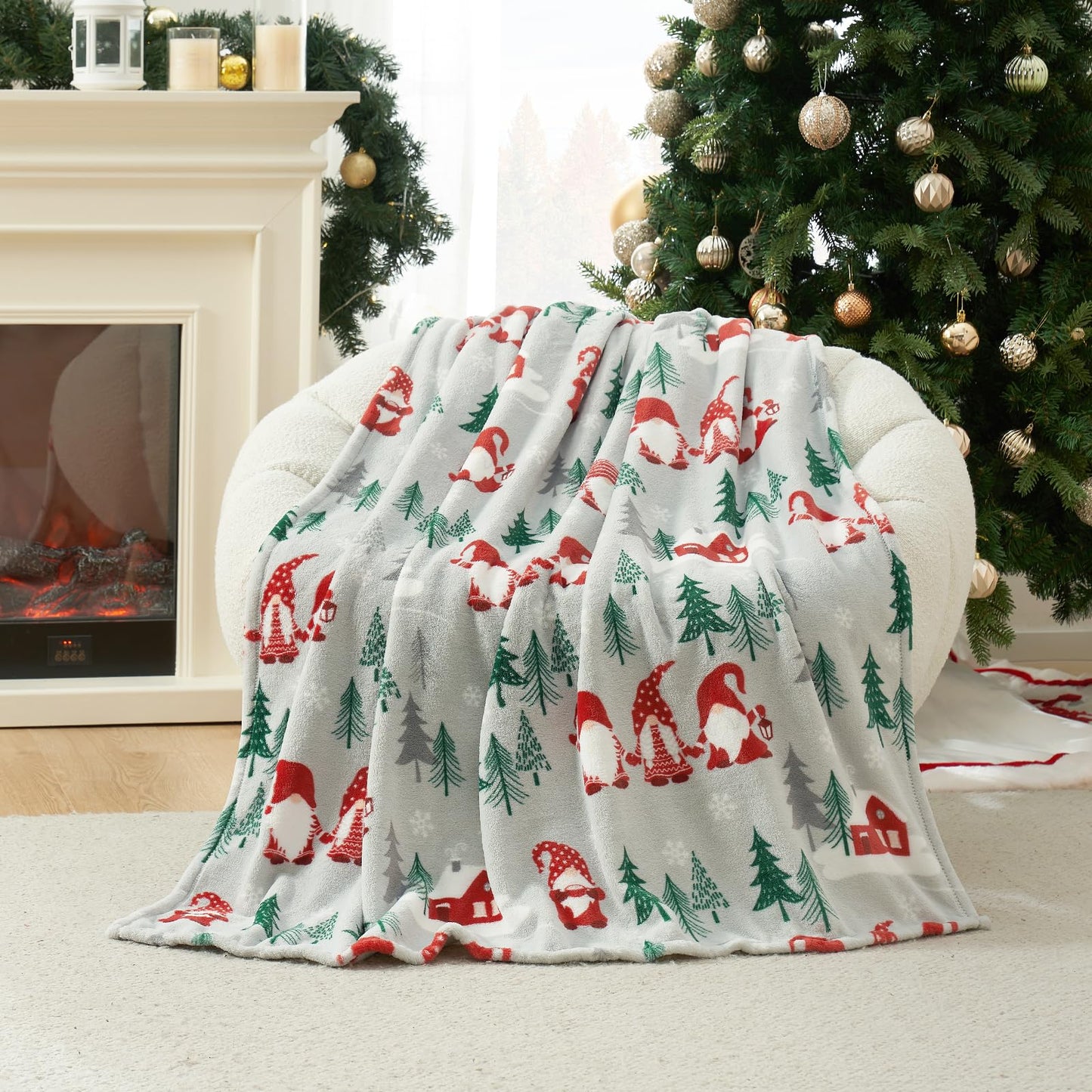 Cozy Bliss Gnome Throw Blanket Spring Blanket Warm Plush Throw Blankets,Ultra Soft Cozy Throw Blankets for Couch,Sofa and Bed(Xmas Gnome Family,50"x60")