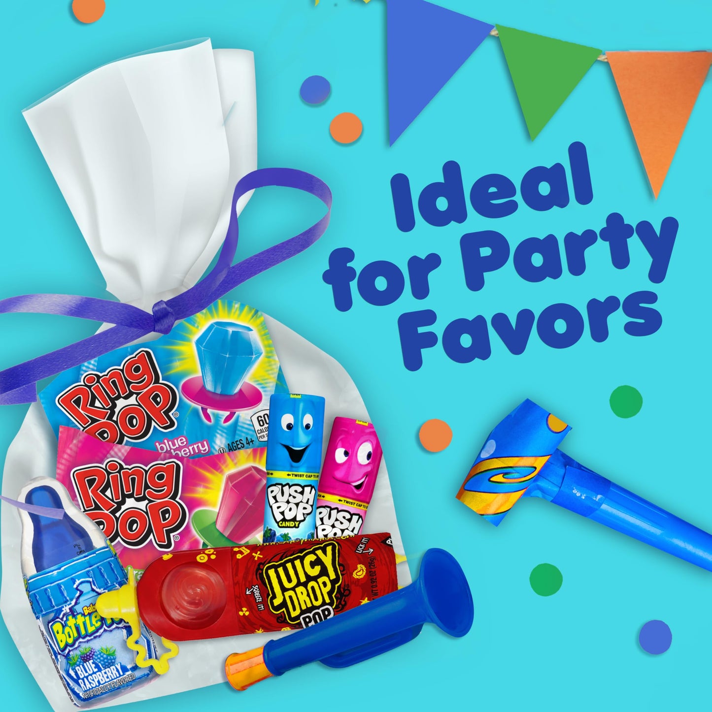 Candy Variety Pack, 18 Count Assorted Lollipops, Bulk Individually Wrapped Ring Pop, Push Pop, Baby Bottle Pop & Juicy Drop, Ideal for Birthdays, Party Favors for Kids & Hard Candy Gifts