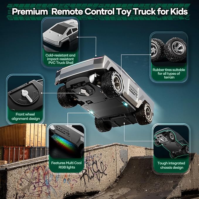 Remote Control Car RC Trucks - 2WD RC Truck Toy RC Cars for All Terrain, 1/24 Scale Pick-up Hobby Monster Truck Toys 2.4GHz Off-Road Vehicles Kids Gifts for Boys/Girls Age 3+, Silver