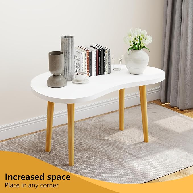 Funecy Mango Coffee Table Low Table with 4 Solid Wood Sturdy Legs, Floor Table Desk for Sitting on The Floor, Storage and Living Room Furniture (White)