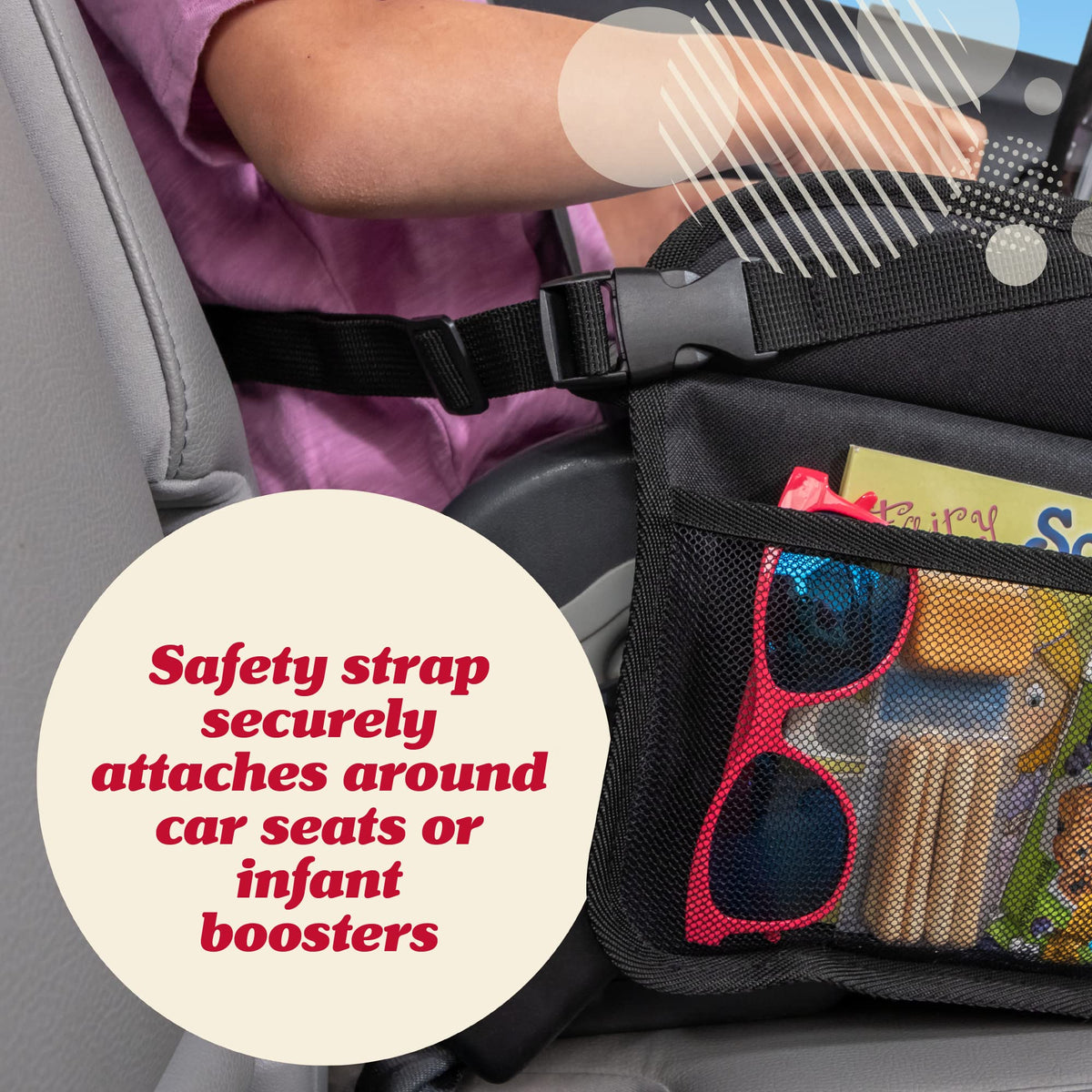 Lusso Gear Car Seat Tray for Kids Travel - Black 600D Oxford Lap Desk Organizer with Dry-Erase Surface, Tablet Stand, Snack Holder & Cup Holder - Travel Tray for Kids Car Seat