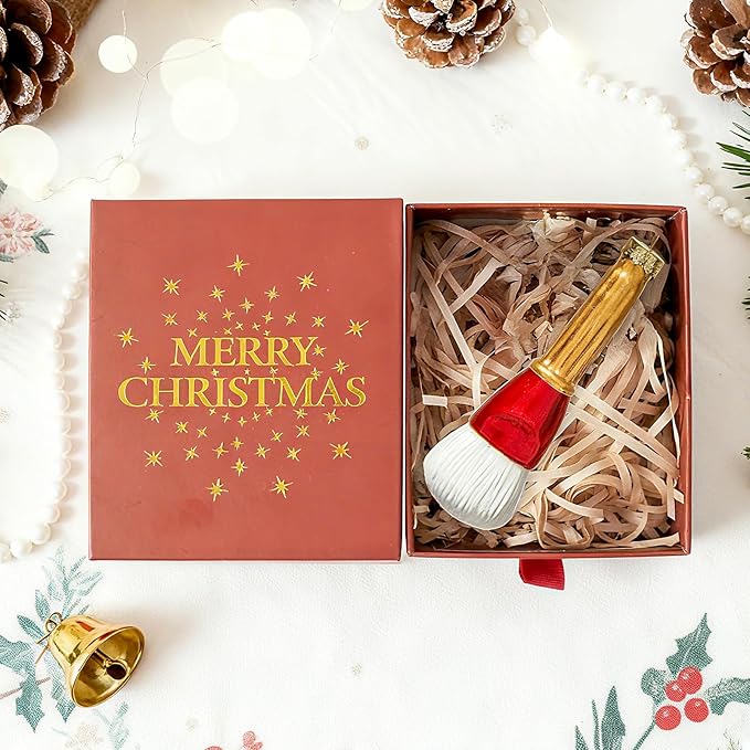 WDS WONDROUS Makeup Christmas Ornaments, Gold and Red Cosmetic Brush Glass Hanging Ornament Decoration, Cosmetic Brush Ornament Set for Christmas Tree Decor Holiday Party Home Gift