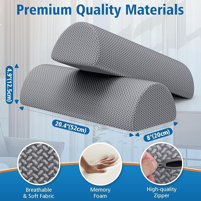 Knee Pillow for Side Sleepers, Half Moon Memory Foam Bolster Pillow for Legs, Ergonomic Design Wedge Elevation Pillow for Side & Back Sleeping, Under Knee Support, Foot, Ankle, Lumbar, Gray - 2 Pack