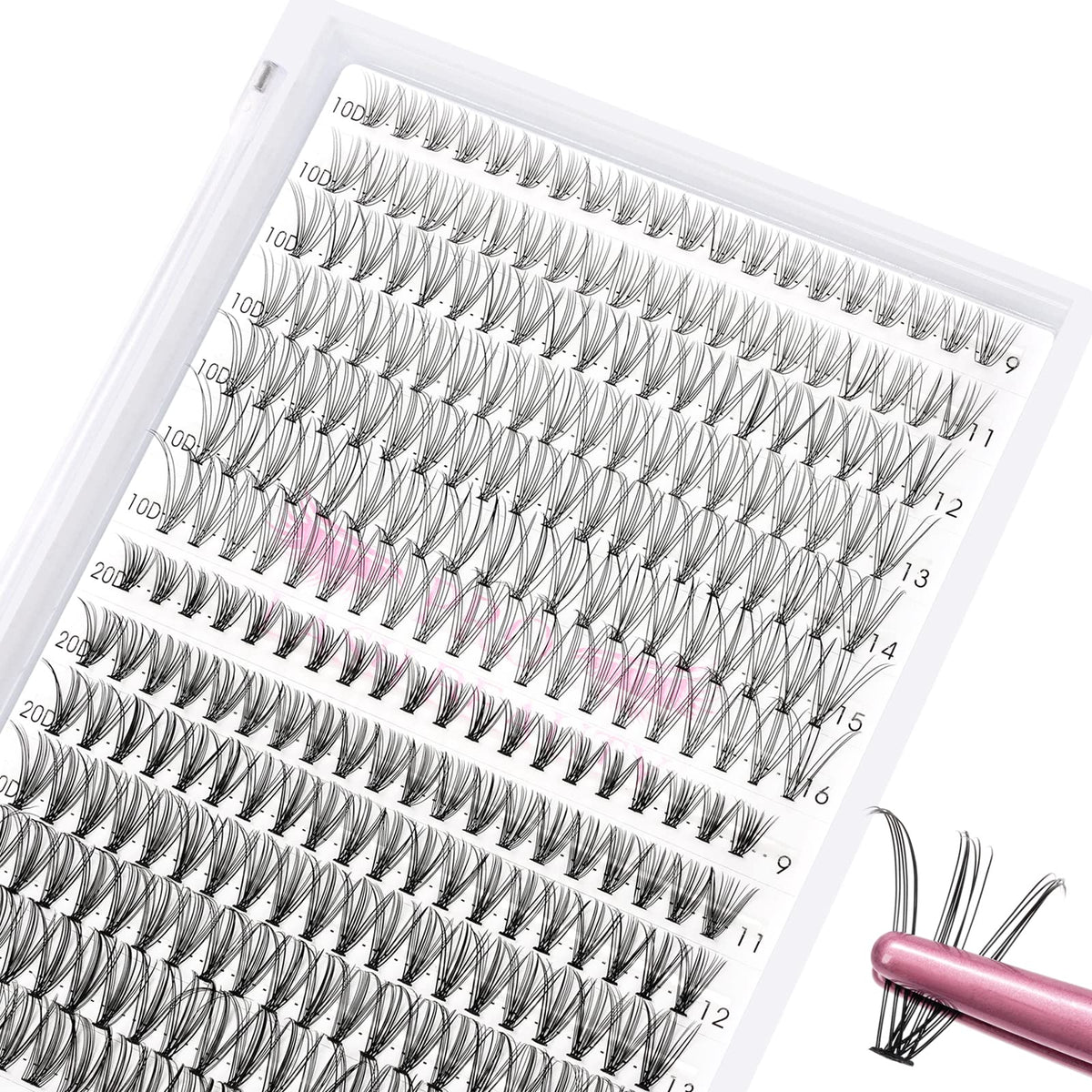 280 Pcs Individual Lashes 10+20-D-9-16mix Cluster Lashes 10D 20D C D Curl Wispy Lashes Bottom Lashes DIY Lashes At Home(10+20-D-