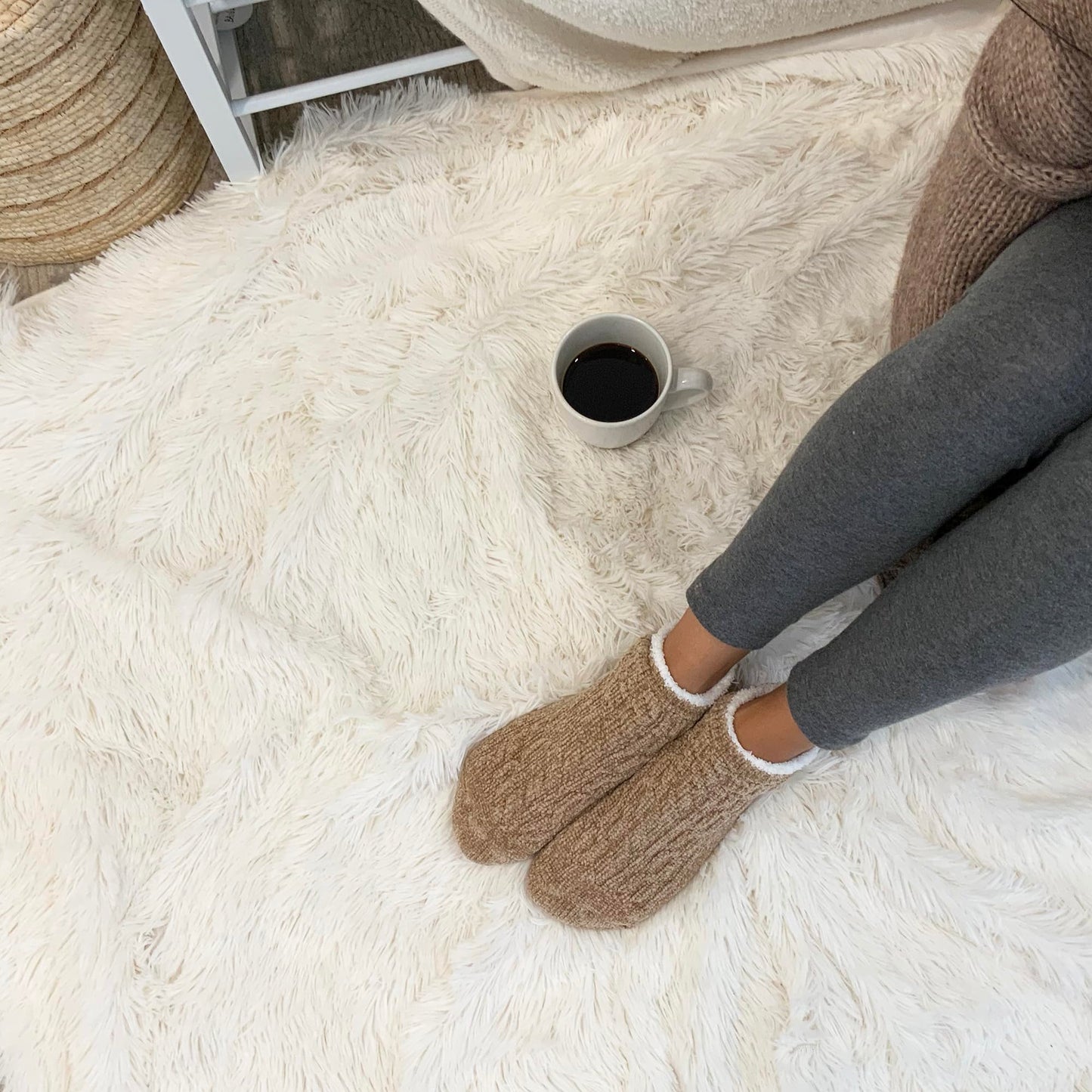 Cuddl Duds Women Cozy Lined Super Soft 3 Pair Pack Low Cut with Grippers Lounge Socks, Oatmeal