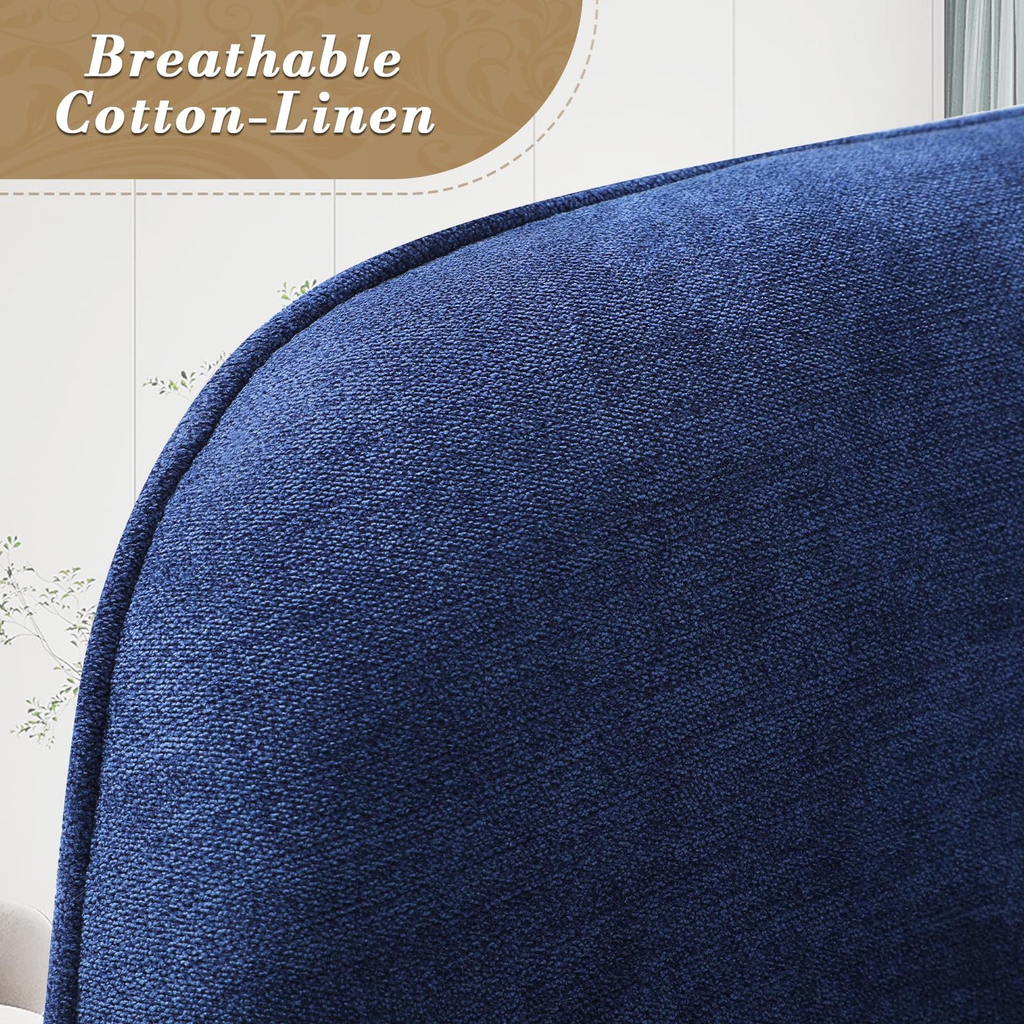 Athena Collection Wingback Accent Chair for Living Room, Upholstered Arm Reading Chair for Adults, Cozy Linen Fabric Armchair with Metal Legs for Bedroom, Makeup, Office, Blue