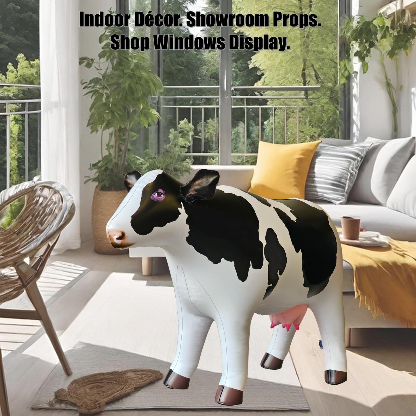Jet Creations 37" Long Inflatable Cow Toys, Milk White Lifelike Blow-Up Cow Toy Figure for Decoration or Play, Livestock Theme Party, Pool, Birthday, VBS, Photo Prop, Easy to Inflate, 1 pc
