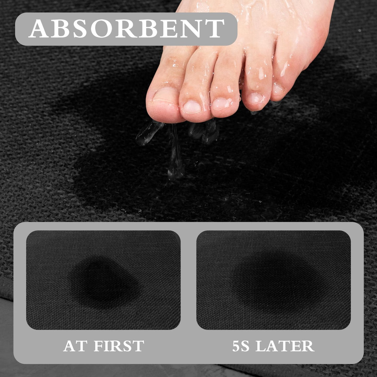 YIHOUSE Black Bathroom Rug Sets 2 Piece, Absorbent Bath Mat for Bathroom Non Slip Washable, Bathroom Mat Quick Dry, Thin Bath Rug Set for Toilet and Floor