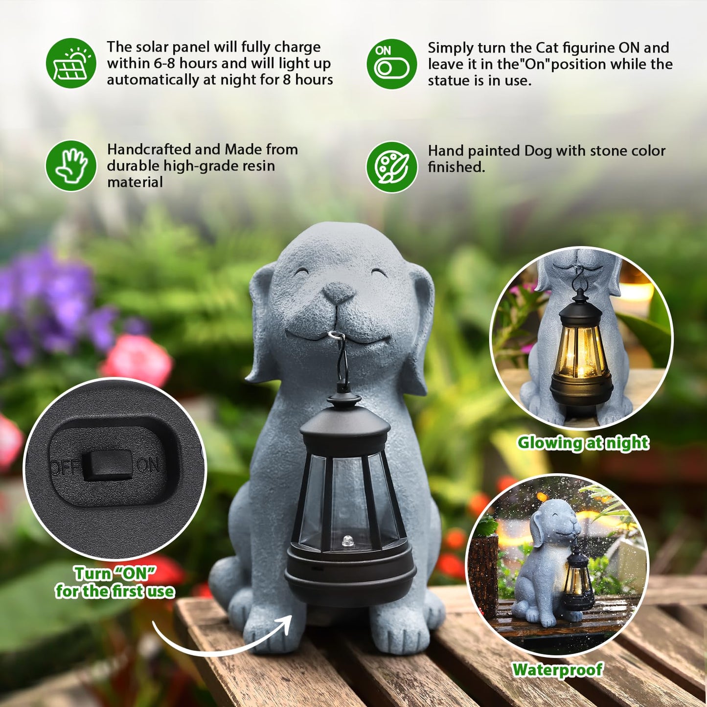 Dog Solar Garden Statue with Lantern – Outdoor Patio & Yard Decor – Figurine for Dogs – Gift for Mom, Grandma, Dog Lovers, Housewarming Present