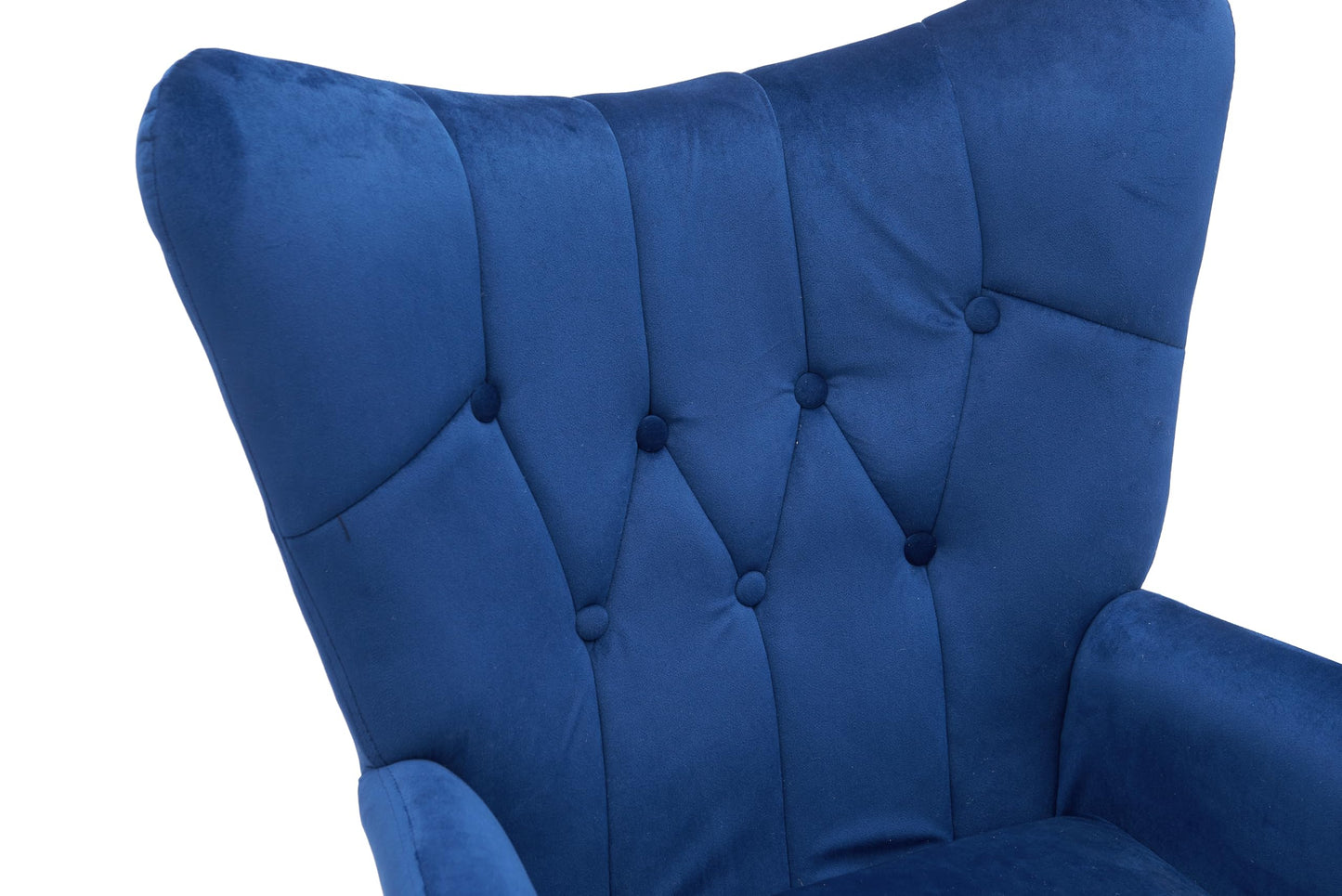 Container Furniture Direct Modern Chic Mid-Century Velvet Accent Armchair for Living Room, Bedroom, or Home Office, Button-Tufted Wingback Design with Gold Flared Legs, Navy Blue