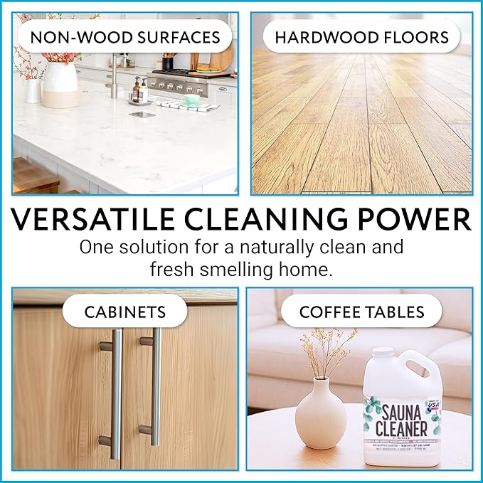 IMPRESA 1gallon Sauna Cleaning Spray – All Purpose Eucalyptus Wood Cleaner Spray for Home Sauna, Spa, Steam Room & Gym – Natural Multipurpose Surface Cleaner Bottle – Gentle Ingredients