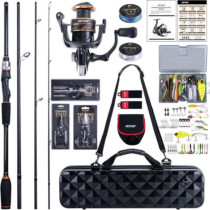 Goture Spinning Fishing Rod & Reel Combo with Carrier Bag,6-9FT,Spin Reels, Lures Kit, Pliers, Braided Line, Fish Gripper,...