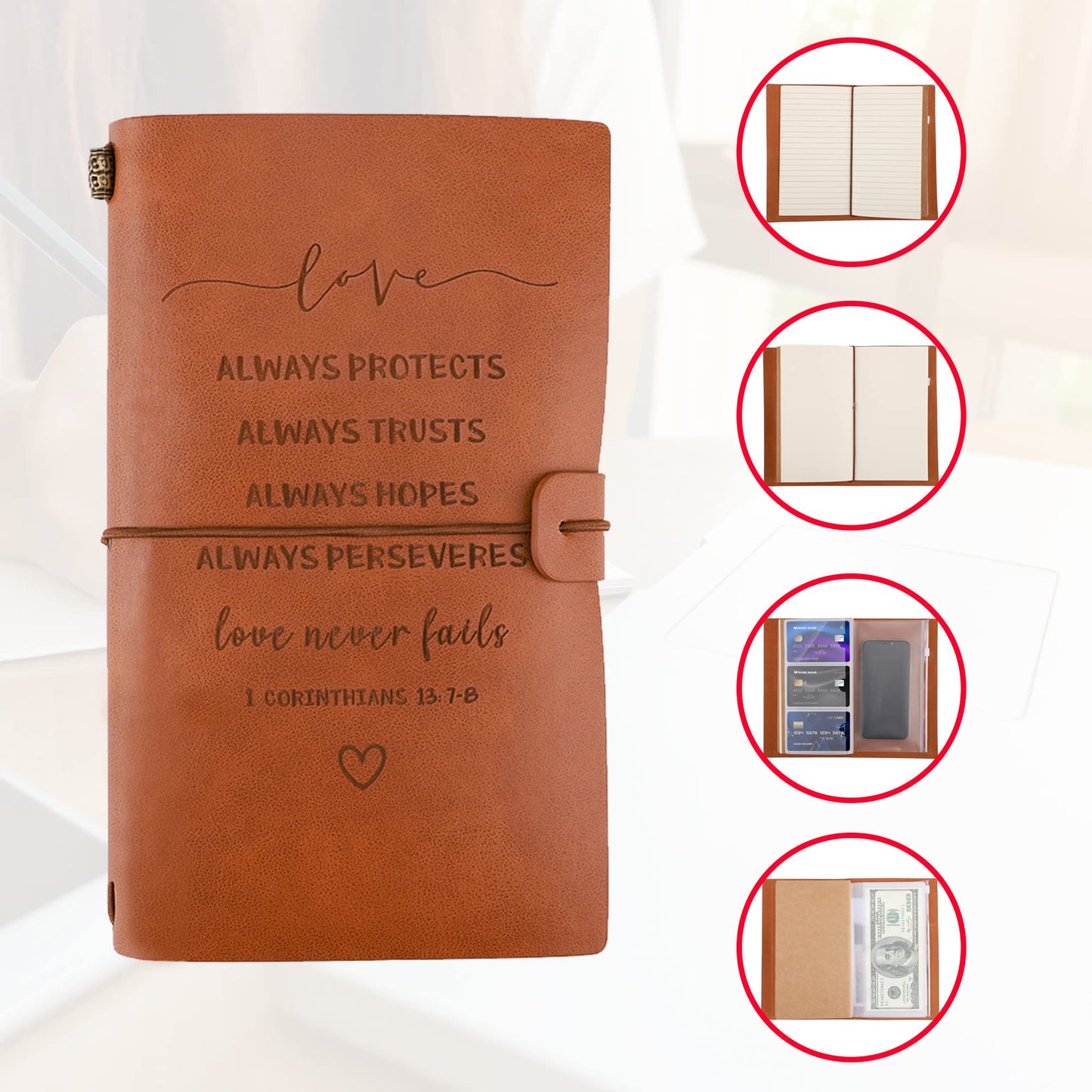 Engraved Leather Journal for Him/Her, Valentines Day Gifts for Husband from Wife, Romantic Present for Boyfriend Girlfriend, Travel Journal Gift for Engagement Wedding Anniversary Birthday