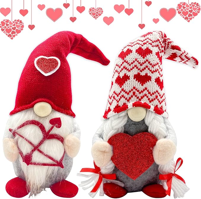 Teeker Valentines Day Decor - Valentines Day Decorations - Red Valentine Couple Plush Gnomes Decorations for Home, Indoor,...