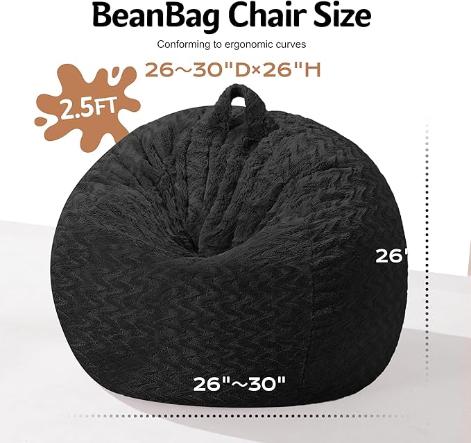 2FT Bean Bag Chair,Giant Bean Bag Chairs for Adults,Big Bean Bags with Memory Foam Filled, Large Beanbag Chairs with Chevron Plush Cover-Black