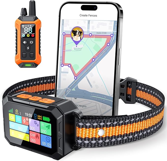 Meowant GPS Wireless Dog Fence &Training Collar with Remote, Free App, 82ft to 7000ft Electric Fence, Waterproof LCD Colla...