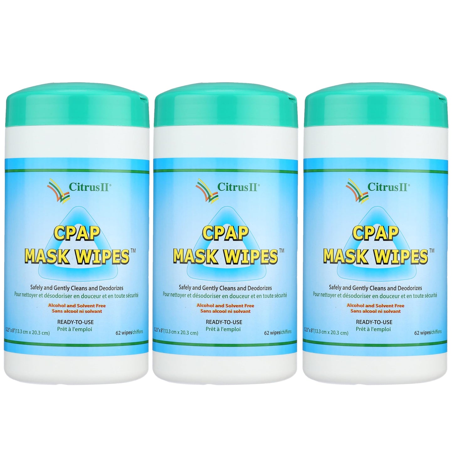 Citrus II CPAP Cleaning Wipes - Sanitizies BIPAP and CPAP Masks - Removes Dirt and Oil - Clean Citrus Scent - 62 Wipes Per Canister - Pack of 3