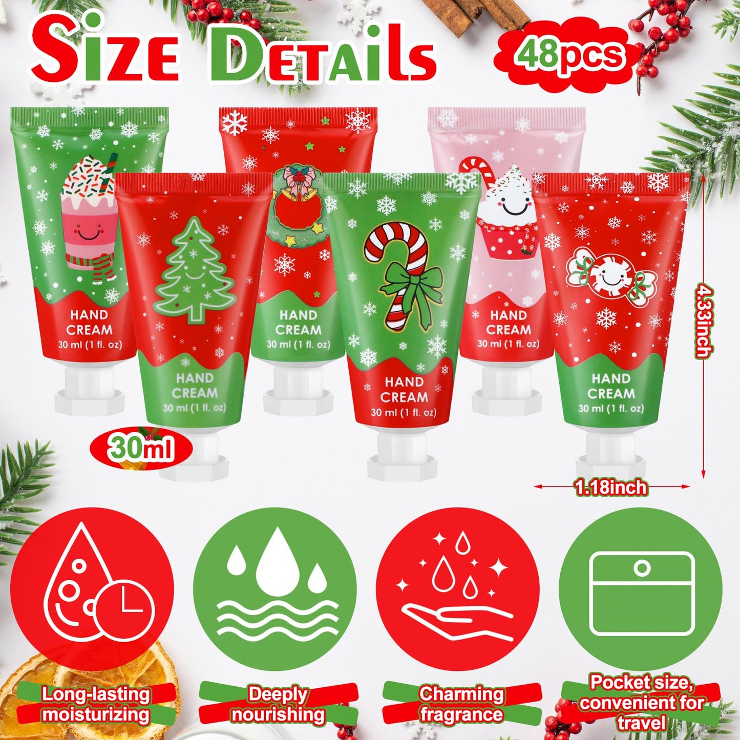 Loopeer 48 Pcs Christmas Hand Cream Gifts Bulk for Women Hand Lotion Travel Size Mini Cremas Para Manos for Dry Cracked Hands Mo