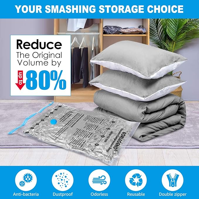 BoxLegend Vacuum Storage Bags 10 Combo Vacuum Pack Bags Space Saving Double Zipper Seal & Leak Valve Reusable for Clothes Pillow Comforters Bedding,2XL, 2L, 6S, 1 Large Pump