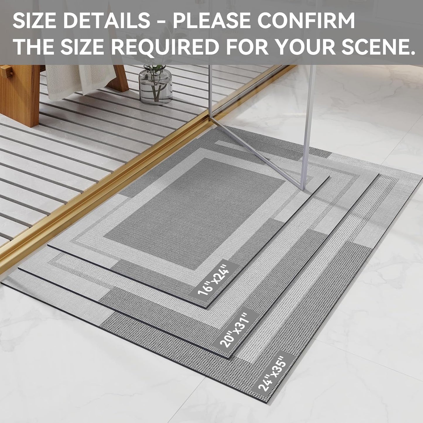 Non Slip Bath Mat, Rubber Backing Ultra Thin Bathroom Rugs Fit Under Door Quick Dry Super Absorbent Washable Bath Rug Shower Mat for Bathroom Floor Bathtub Shower Sink, Easy Care Gray 20"x 32"