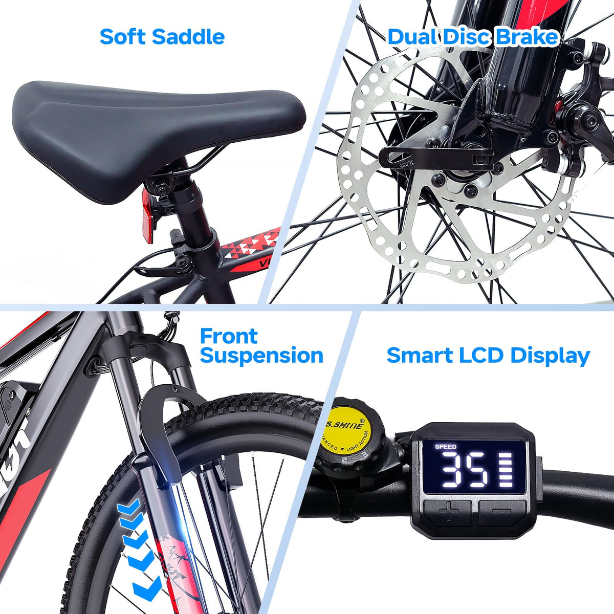 Totem Electric Bike for Adults, 750W Peak 26" Ebike for Men Women Teens with 375WH, 21 Speed, 20Mph, Up to 40Miles Front Suspension, Commuting E-Bike Mountain Bicycle