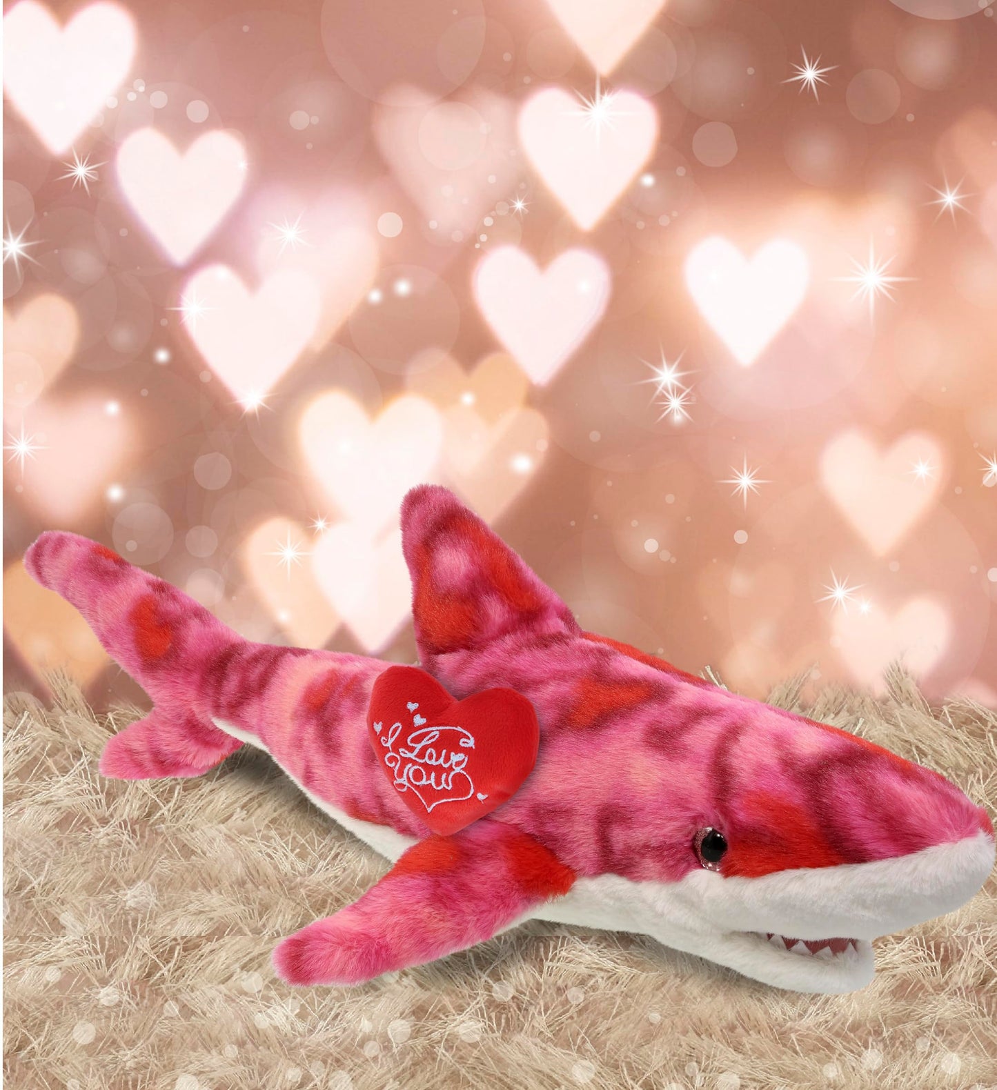 DolliBu I Love You Valentine Plush Pink Tie-Dye Shark - Cute Stuffed Animal with Red Heart and Name Personalization Gift for Valentines Day, Birthday, Anniversary, Romantic Date - 23 Inches