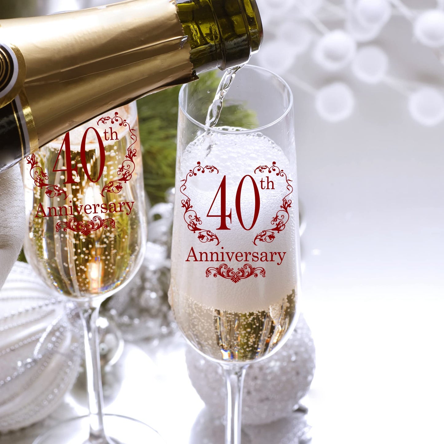 Tom Boy 40th Anniversary Champagne Flutes, 40th Wedding Anniversary Couple Gifts, Wedding Anniversary Champagne Flutes Glasses Set of 2, Couples gifts, Anniversary 40th Gifts for Parents