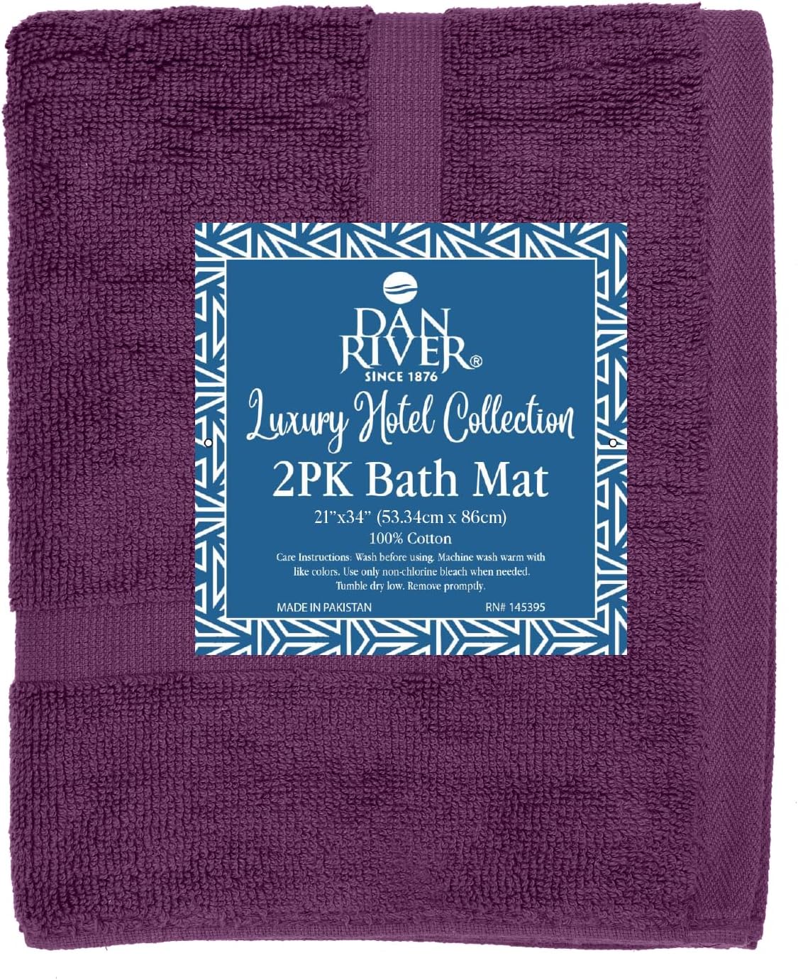 DAN RIVER Classic Cotton Bath Mats Set of 2 – Not a Bathroom Rug, Ultra Soft, Highly Absorbent & Machine Washable Bath Mat Towel for Bathroom Floor Mat – Durable, Quick-Dry, 21x34 Inches, Purple
