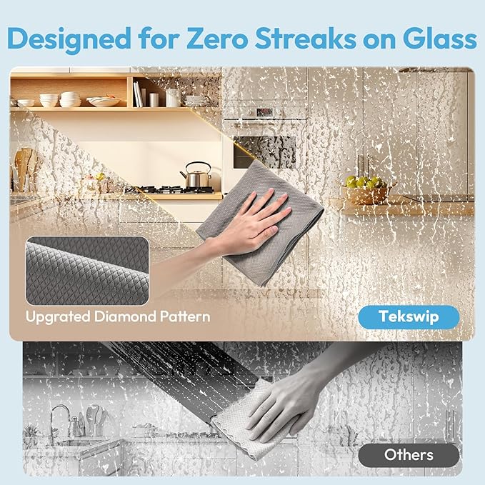 Nanoscale Microfiber Cloths 15.55”x 15.55”, Glass Window Mirror Stainless Steel Car Cleaning, Streak-Free, Lint-Free, Super Thick & Absorbent, Reusable, 6 Pack (White/Blue/Purple)
