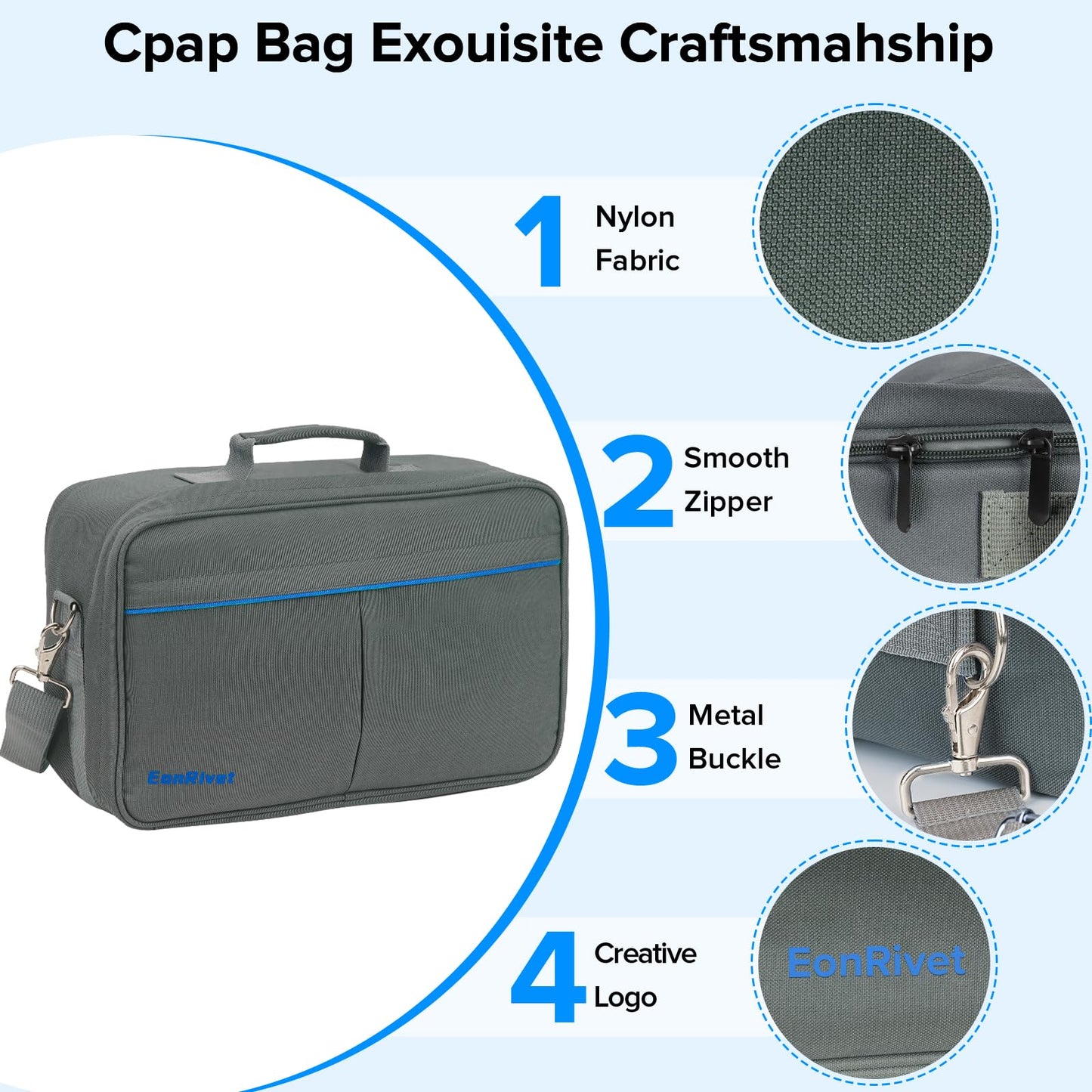 EonRivet Premium CPAP Travel Bag - Universal CPAP Carrying Case for ResMed AirSense 11/10, 3B Medical & Most Travel CPAP Machines - Durable, Lightweight, TSA-Friendly CPAP Storage & Backpack Option