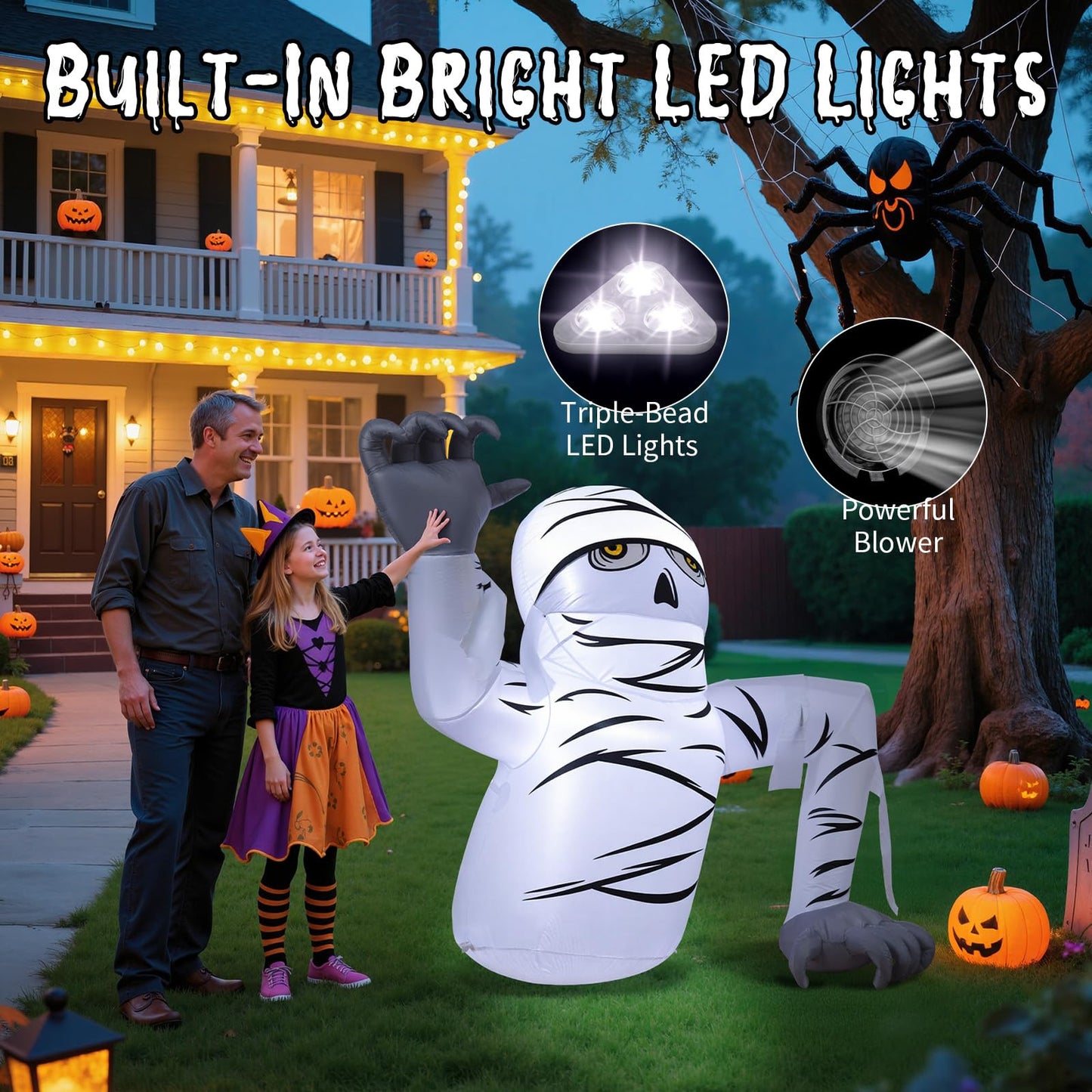Dawdix 5.2FT Halloween Inflatable Mummy Outdoor Decorations Blow Up Yard Mummy Rising from Ground Decoration with Build-in LEDs for Holiday Party Indoor Outdoor Yard Garden Lawn Lawn