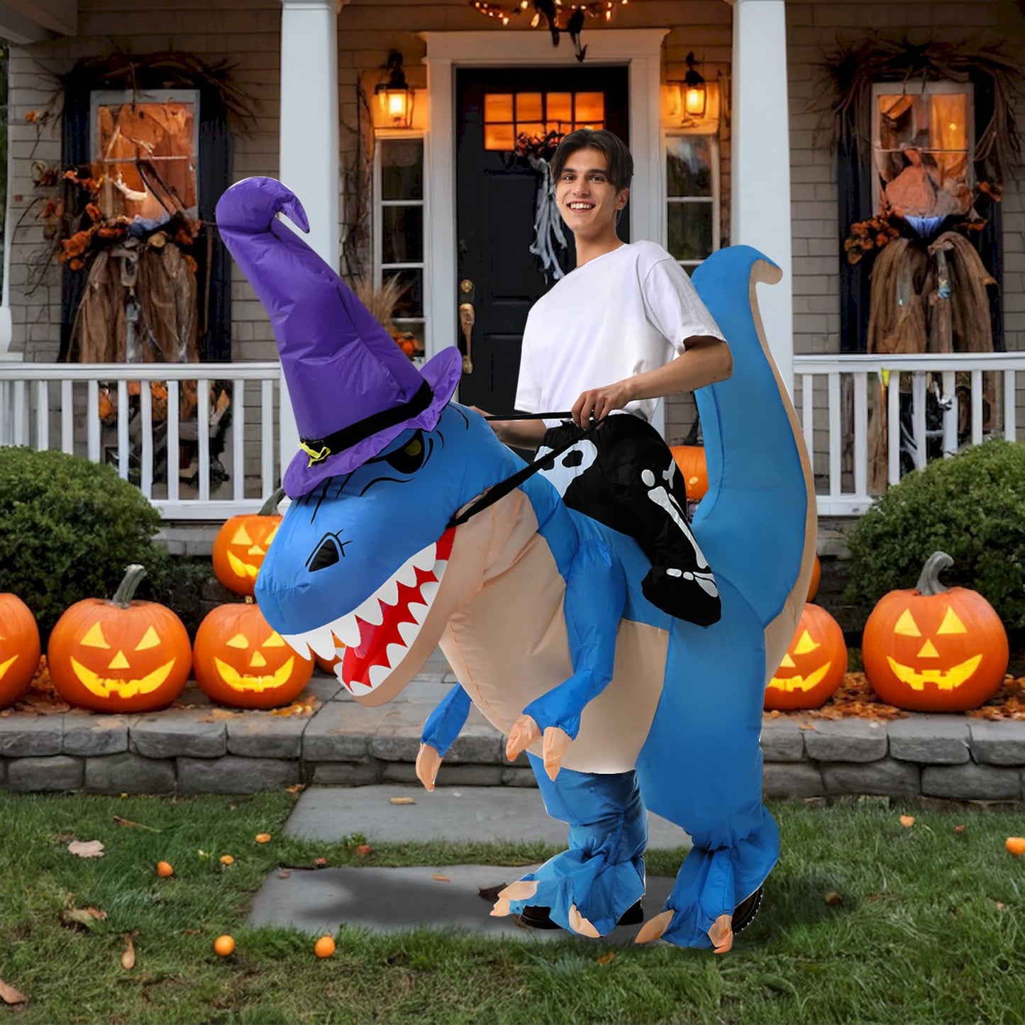 Max Fun Dinosaur Costume Adult - Inflatable Dinosaur Halloween Costume for Man Women | Fun Blow Up Dino Suit for Halloween Party Cosplay