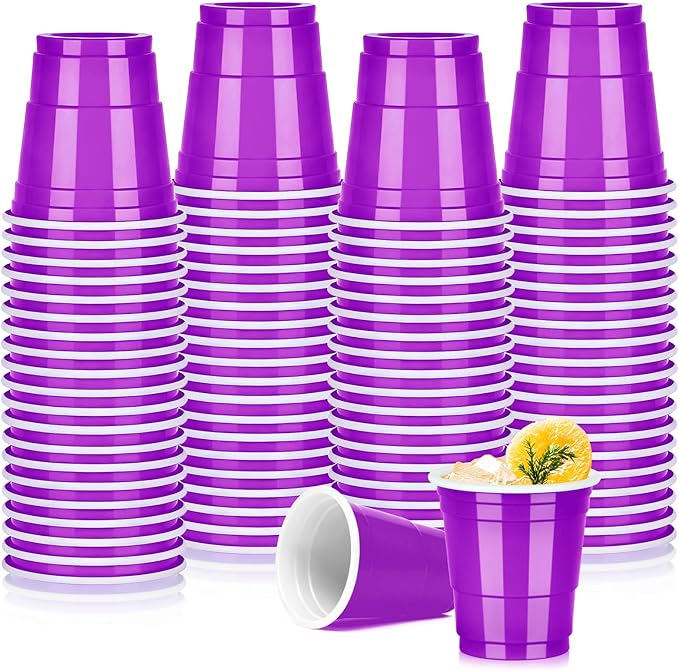 Pineburg 100 Pack 2oz Carnival Plastic Shot Cups, Purple Plastic Shot Glasses, Mini Disposable Cups for Parties Valentine'...