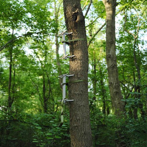 ONECHOI Climbing Sticks, 17” Lightweight Aluminium Hunting Climbing Sticks w/Silent Design, Tree Stand Sticks w/Pivoting V-Brackets & 20” Rope Aiders, Tree Steps for Deer Hunting Gear(2 Packs)