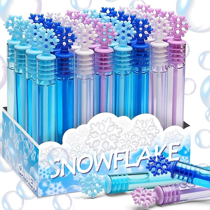 32 Pcs Snowflake Bubble Wand Bulk for Kids, 4 Color Mini Snowflake Party Favor, Valentine's, Goody Bag Stuffers, Classroom...