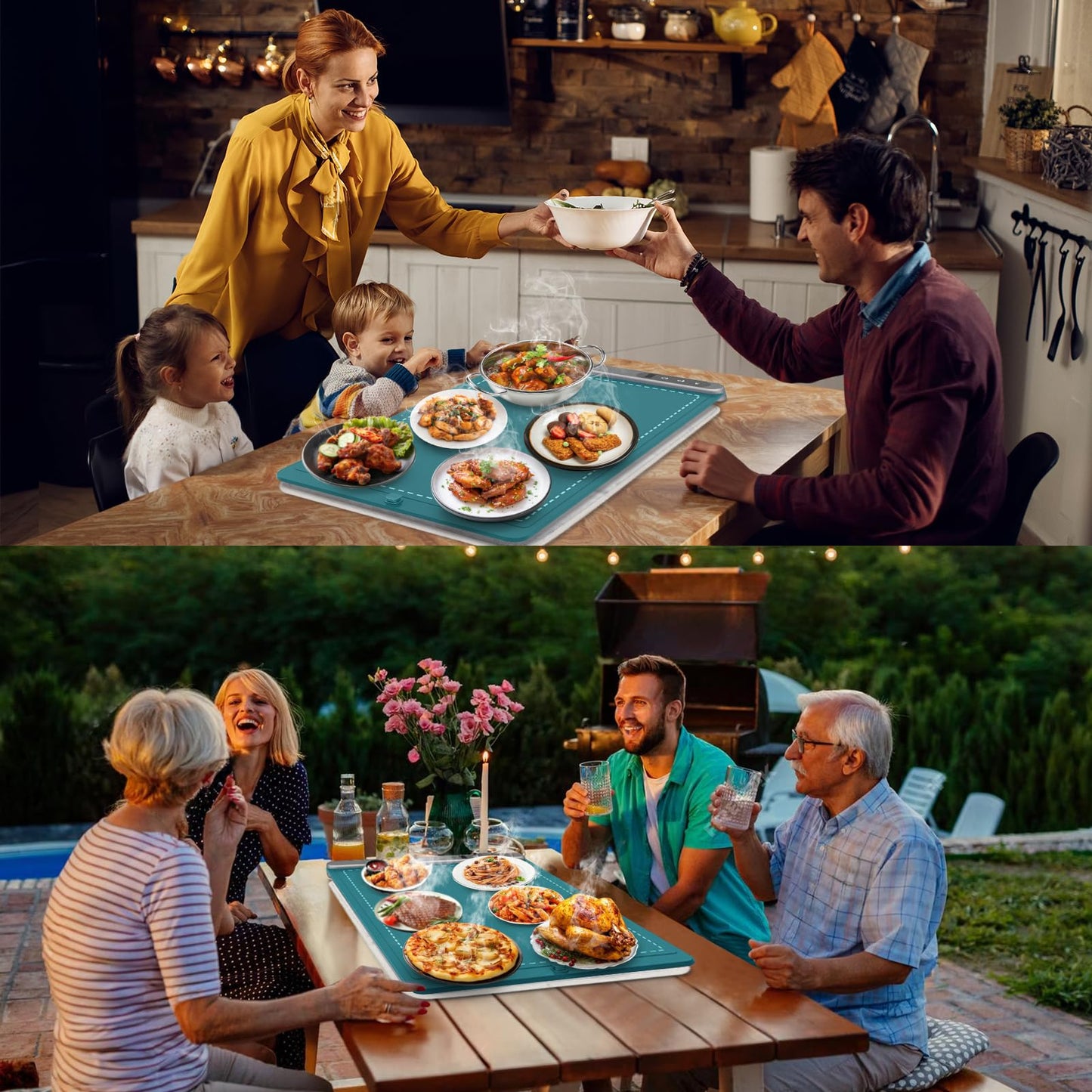 FYY Warming Mat for Food with Heat Resistant Pad, Prevent Countertop Cracks, Keep Meal Warm, Rapid and Full Surface Heating, 6 Temp Settings, 6H Timer, Rollable Portable Food Warmer Mat Dark Green