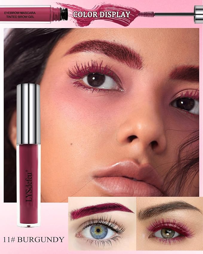 Tinted Eyebrow Gel Mascara- 1Pcs Long Lasting Waterproof Burgundy Tinting Eye Brow Glue Colored Mascara, Dark Red Brow Filler Curling rimel de pestañas, Halloween Eye Makeup Gift for Women Girl-#11