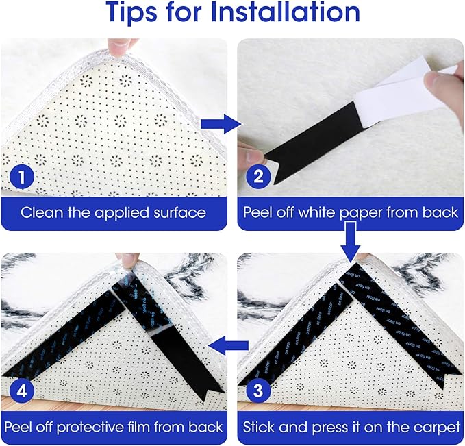 16 Pcs Dual Sided Washable Removable Rug Stopper, Non Slip Adhesive for Hardwood Floors and Carpet Corners