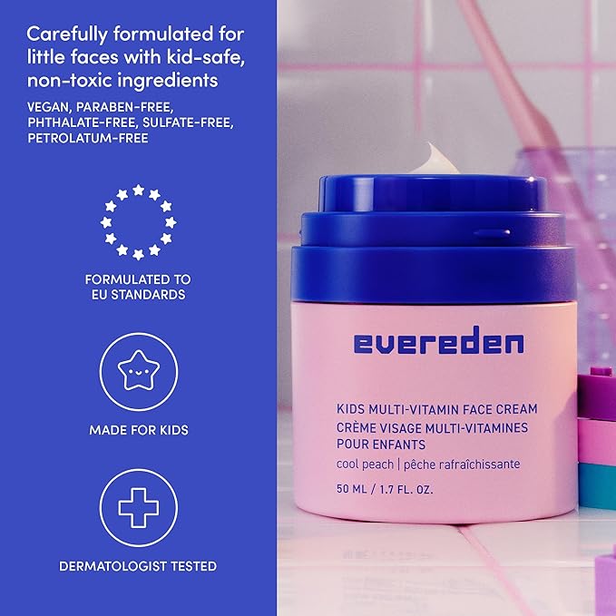 Evereden Kids Face Cream: Cool Peach, 1.7 oz. | Face Lotion | Clean and Non-Toxic Face Moisturizer | Multi-Vitamin Skin Care for Kids | Pack of 2
