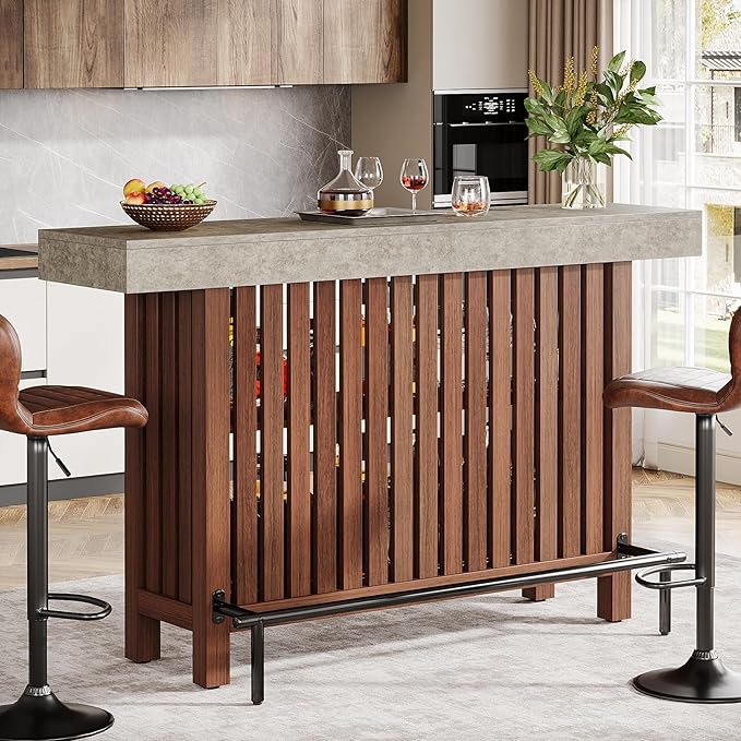 Tribesigns 63-Inch Large Bar Table, 2-Tier Home Bar Unit Mini Height Pub Table with Footrest, Modern Kitchen Island Coffee...