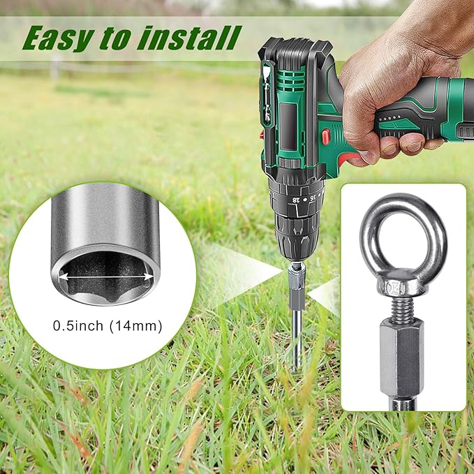 Insaga 18'' Ground Anchors Screw in Heavy Duty 12mm Solid Steel, 3" Spiral Blade with Smooth Edges, Fully Welded Design for Mobile Home, Shed, Trampoline, Swing Set, Carport, Earth, Tent, 6Pack