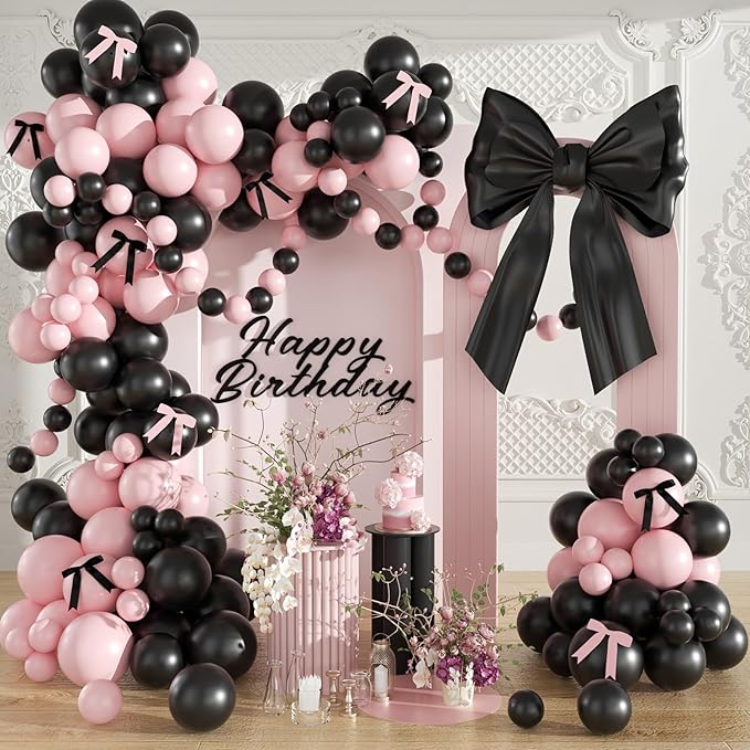 LANGASQUE Balloon Arch Kit, Birthday Party Decorations Black Pink