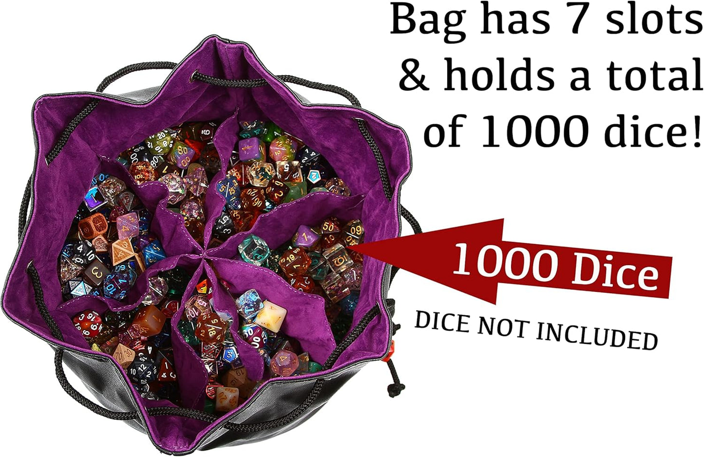 Forged Dice Co. Pouch of The Endless Hoard Dice Bag - Holds Over 1,000 Polyhedral Dice - Dice Storage Bag with 7 Pockets - Perfect for Bulk Dice - Black/Green