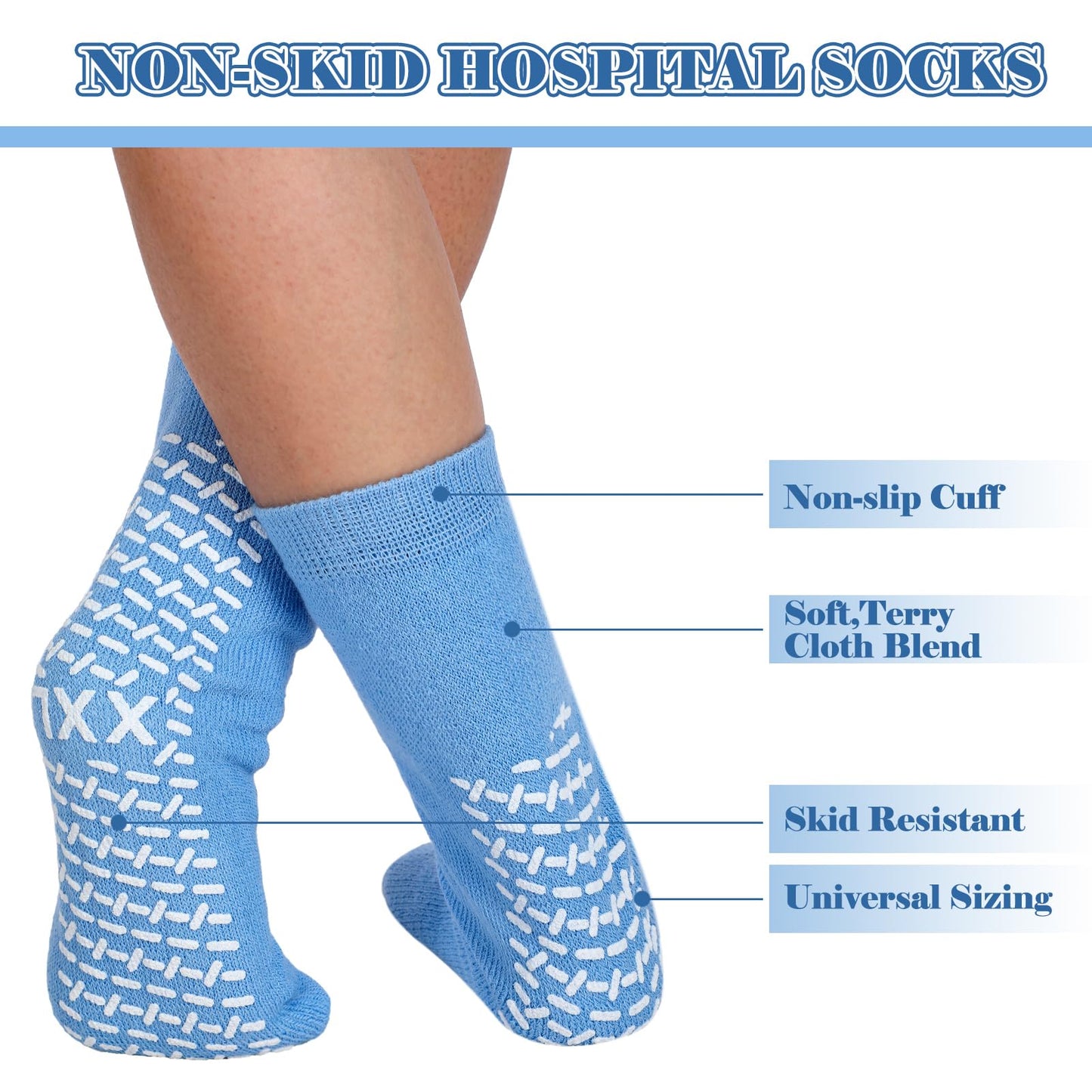 Panitay 6 Pairs XX Large Slipper Socks Terry Ring Non Slip Gripper Socks for Adults Home Hospital(Pink, Blue and Nude Color)