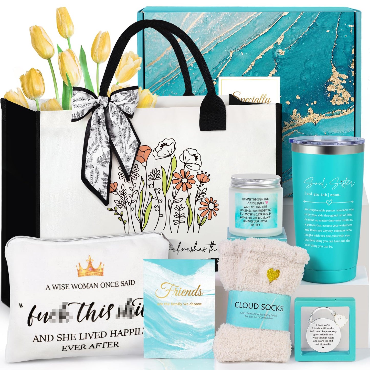 Best Friend Birthday Gifts for Women, Christmas Gift for Woman Friendship Gifts for Women Funny Gift with Tote Bag for Friends Female BFF Bestfriend Work Bestie Her Soul Sister