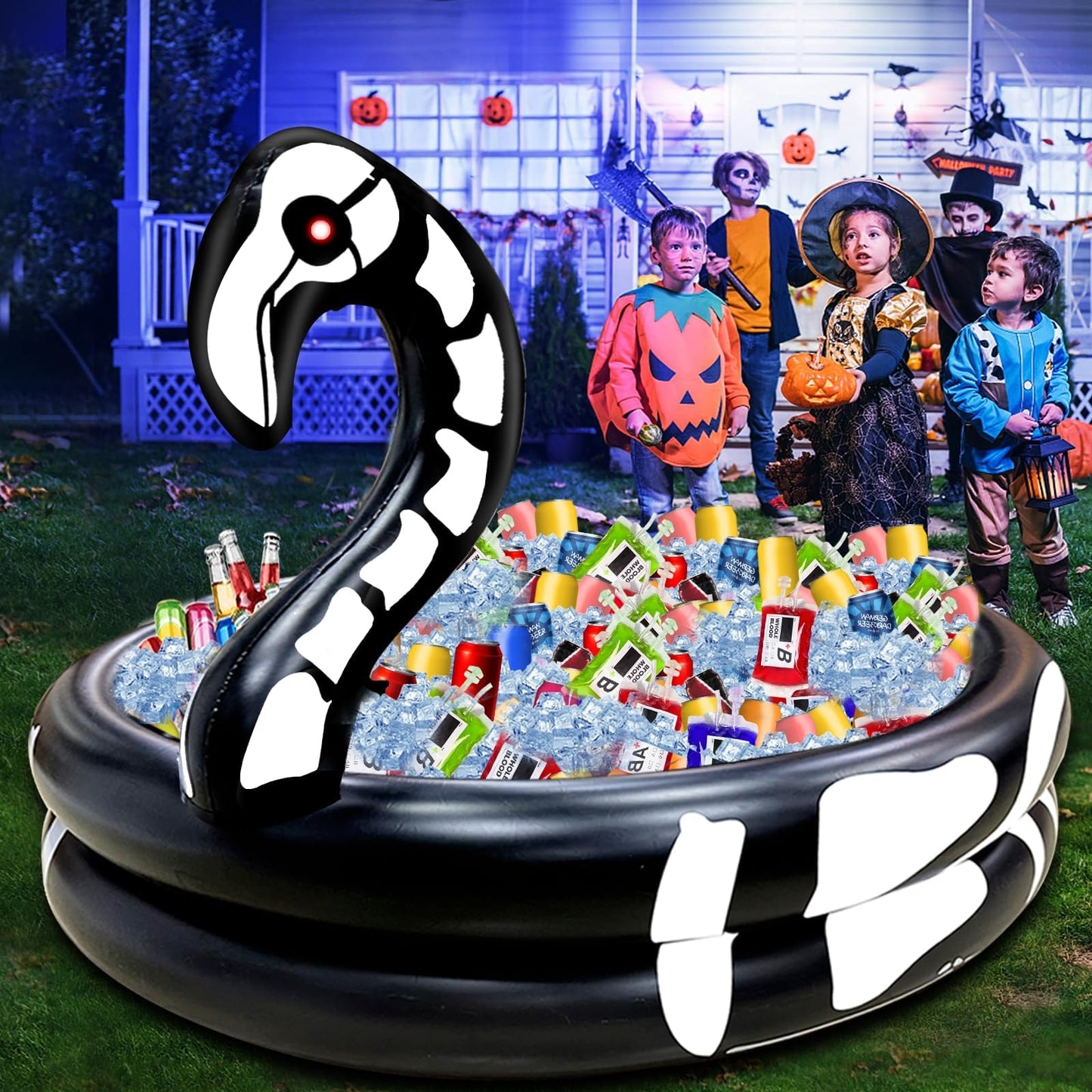 Halloween Inflatable Skeleton Flamingo Cooler, 120+ Cans Large Capacity Drink Cooler for Holiday Party Home Indoor Outdoor Halloween Decor