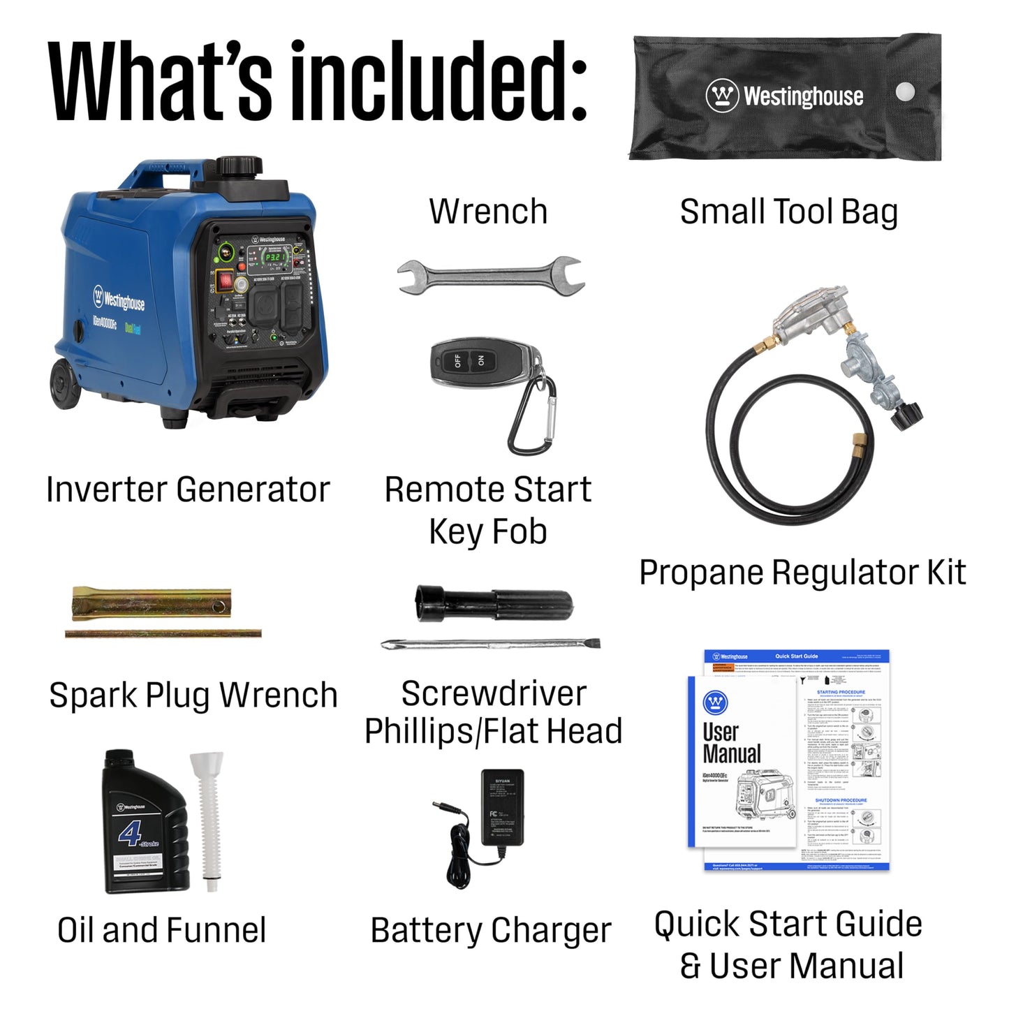 Westinghouse 4000 Peak Watt Super Quiet Dual Fuel Portable Inverter Generator, Remote Electric Start, Gas & Propane Powered, RV Ready, CO Sensor, Parallel Capable