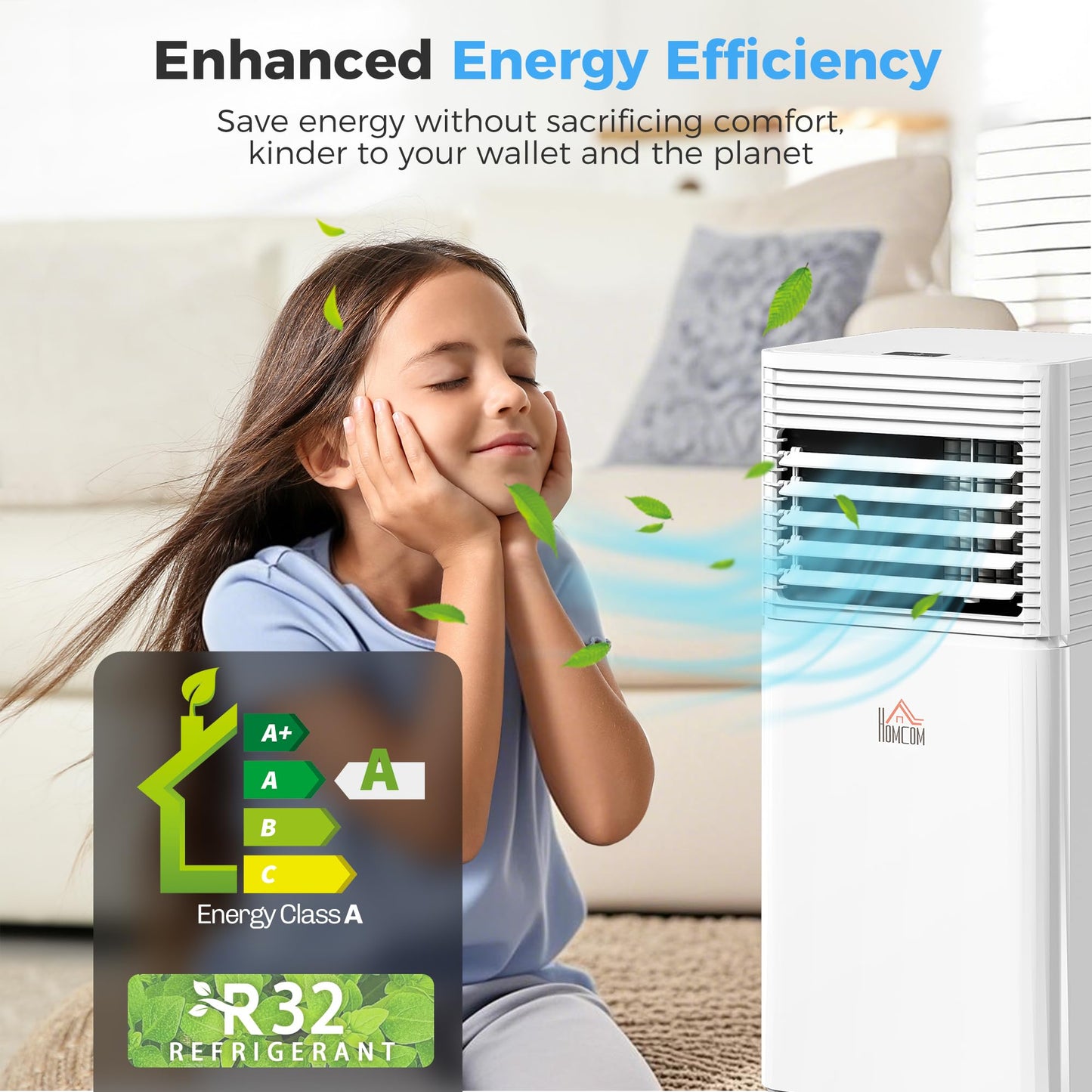 HOMCOM 10000 BTU Mobile Portable Air Conditioner for Rooms Up to 441 Sq.Ft., 4-in-1 AC Unit with Cooling, Dehumidifier, Fan, Sleep Mode, Remote, 24H Timer, LED Display, Window Installation Kit, White